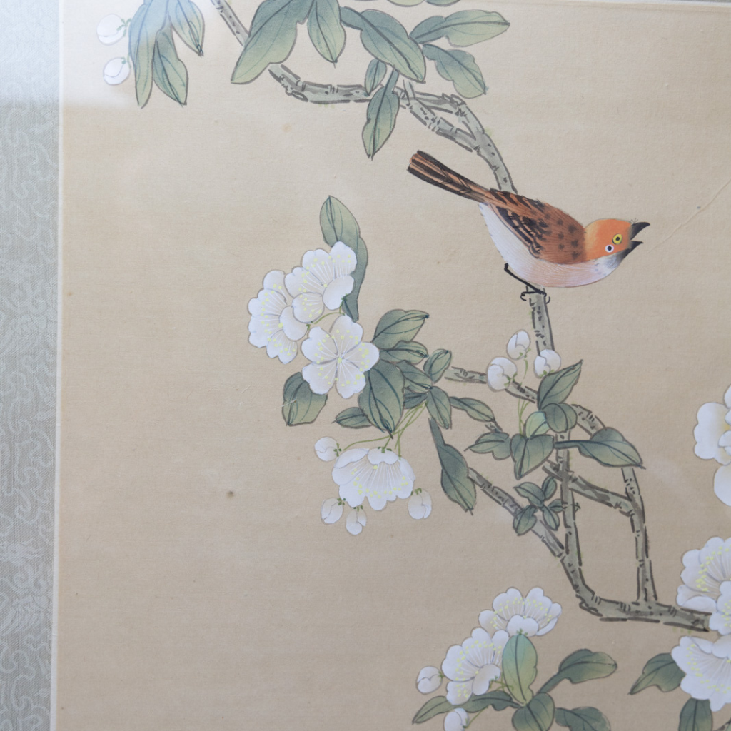 Vintage Japanese Sparrow Painting: Hand-Painted Oriental Artwork