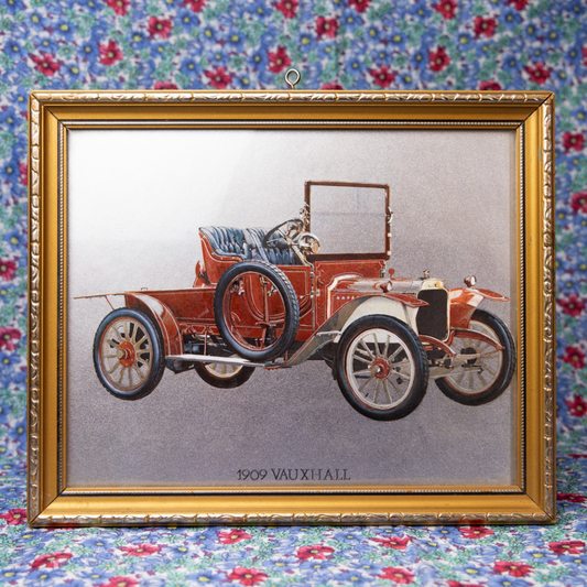 Vintage 1909 Vauxhall Automobile Print in Gold Frame