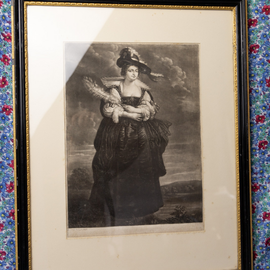 Vintage Portrait of Helena Forman by Peter Paul Rubens: Framed Black and White Artwork