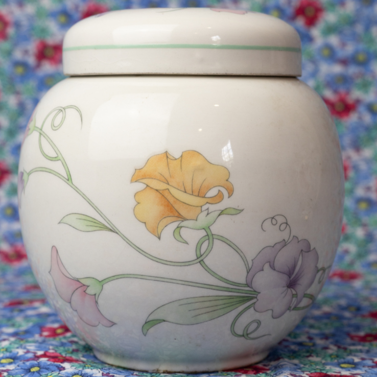 Vintage Sadler Sweet Pea Ginger Jar: Lidded Ceramic Jar