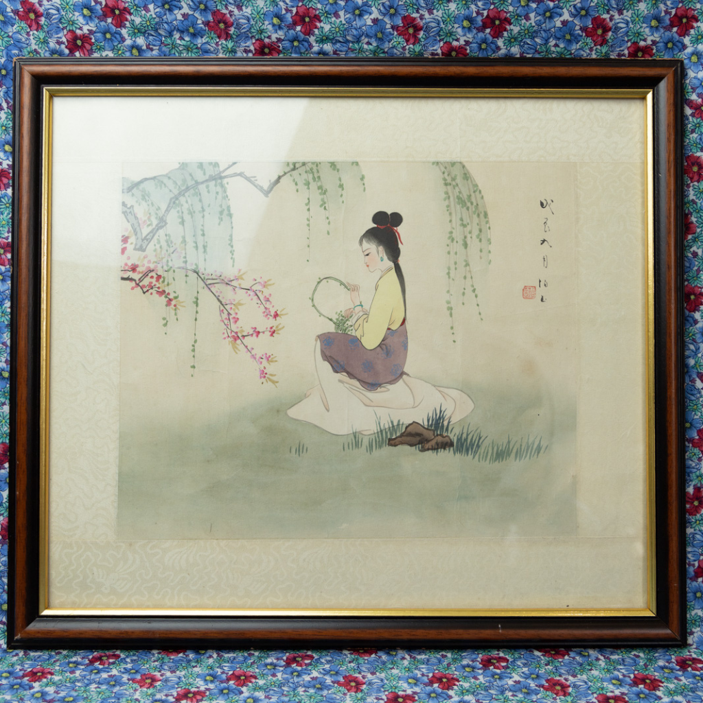 Vintage Geisha Painting: Hand-Painted Oriental Artwork