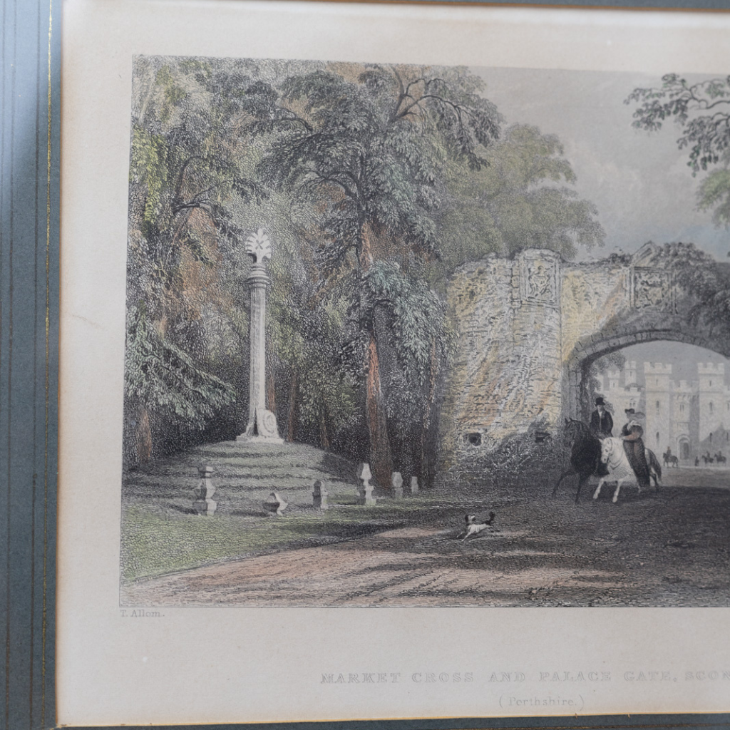 Perthshire by T. Allom: Vintage Watercolour Etching of Market Cross and Palace Gate