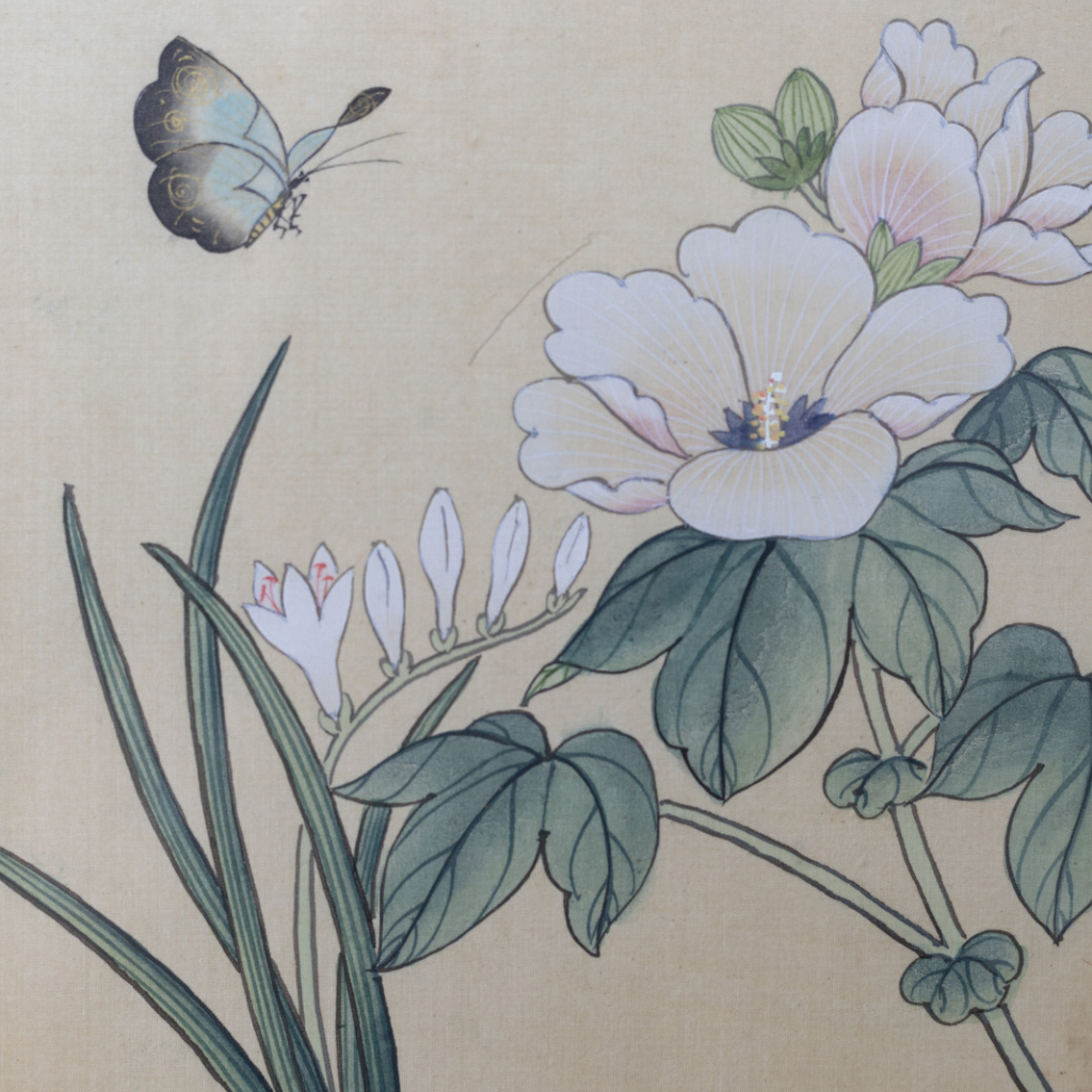 Vintage Irises Painting: Hand-Painted Oriental Artwork