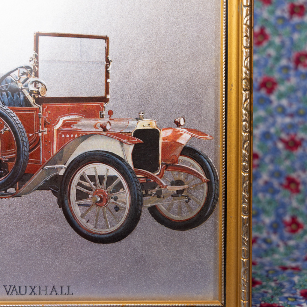 Vintage 1909 Vauxhall Automobile Print in Gold Frame