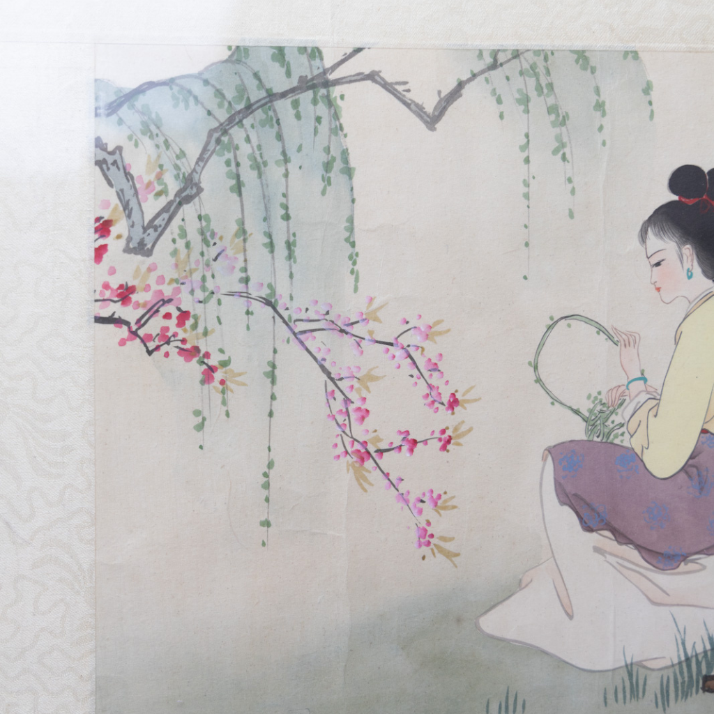 Vintage Geisha Painting: Hand-Painted Oriental Artwork