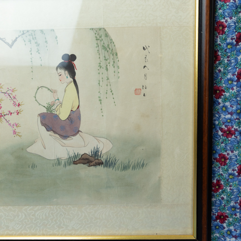 Vintage Geisha Painting: Hand-Painted Oriental Artwork