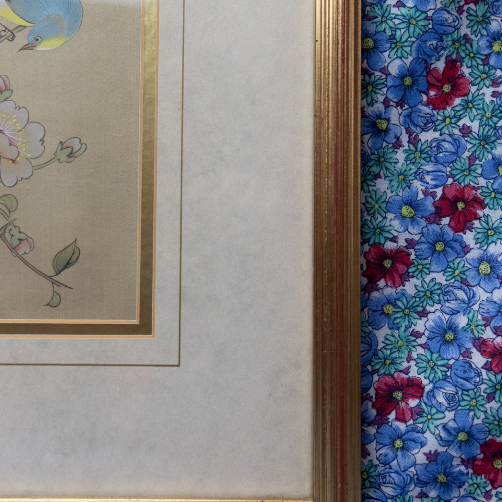 Vintage Cherry Blossom and Blue Bird Painting: Hand-Painted Oriental Artwork