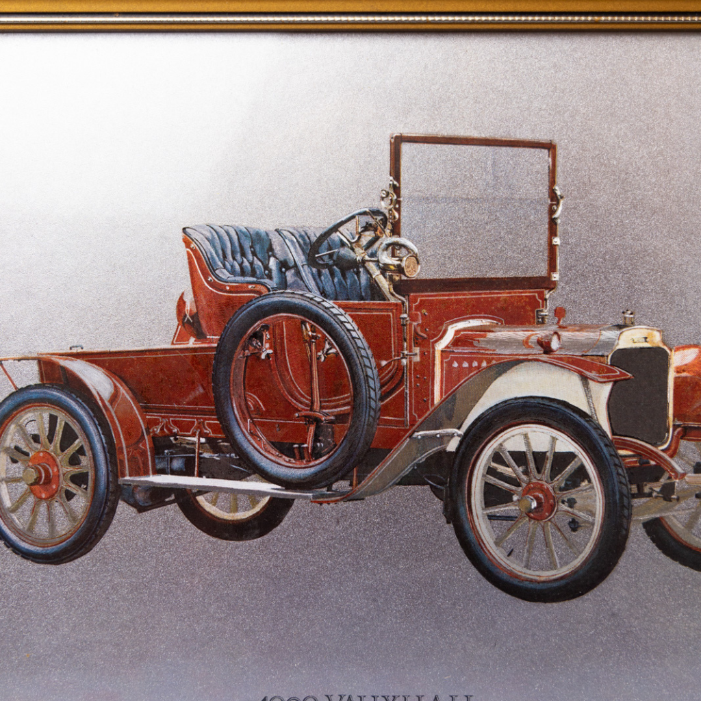 Vintage 1909 Vauxhall Automobile Print in Gold Frame