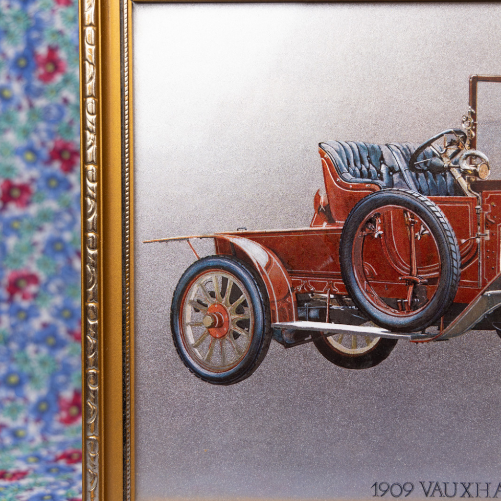 Vintage 1909 Vauxhall Automobile Print in Gold Frame