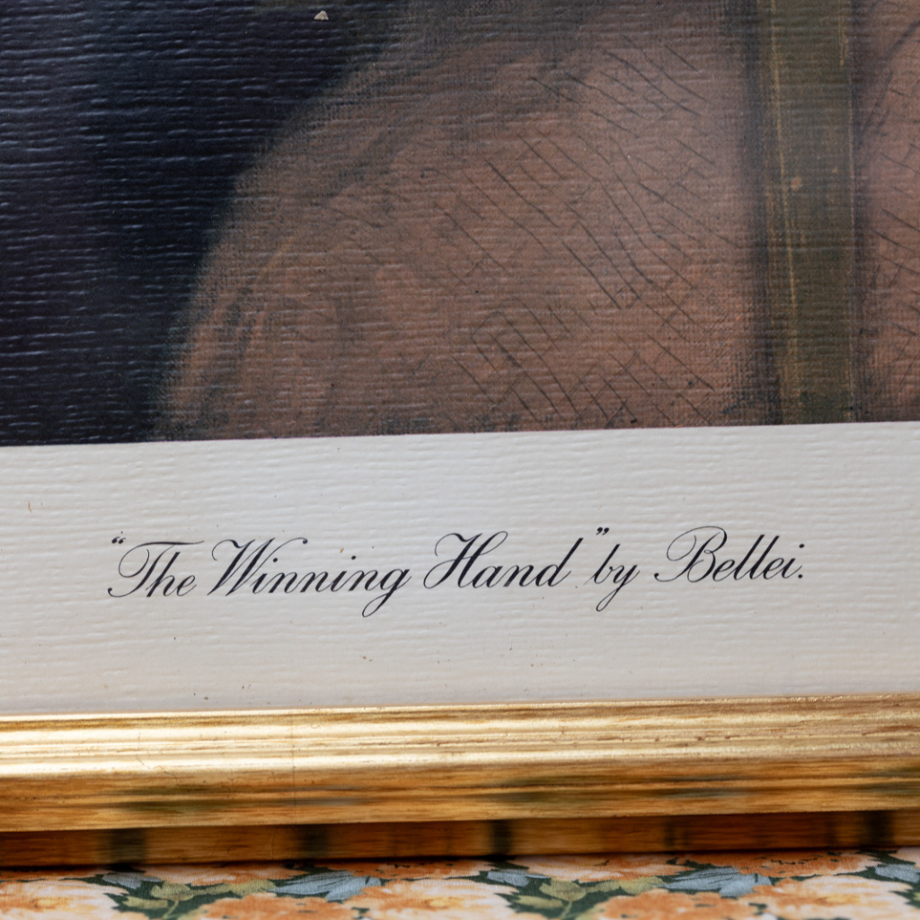 Vintage Framed Art by G. Bellie "The Winning Hand"