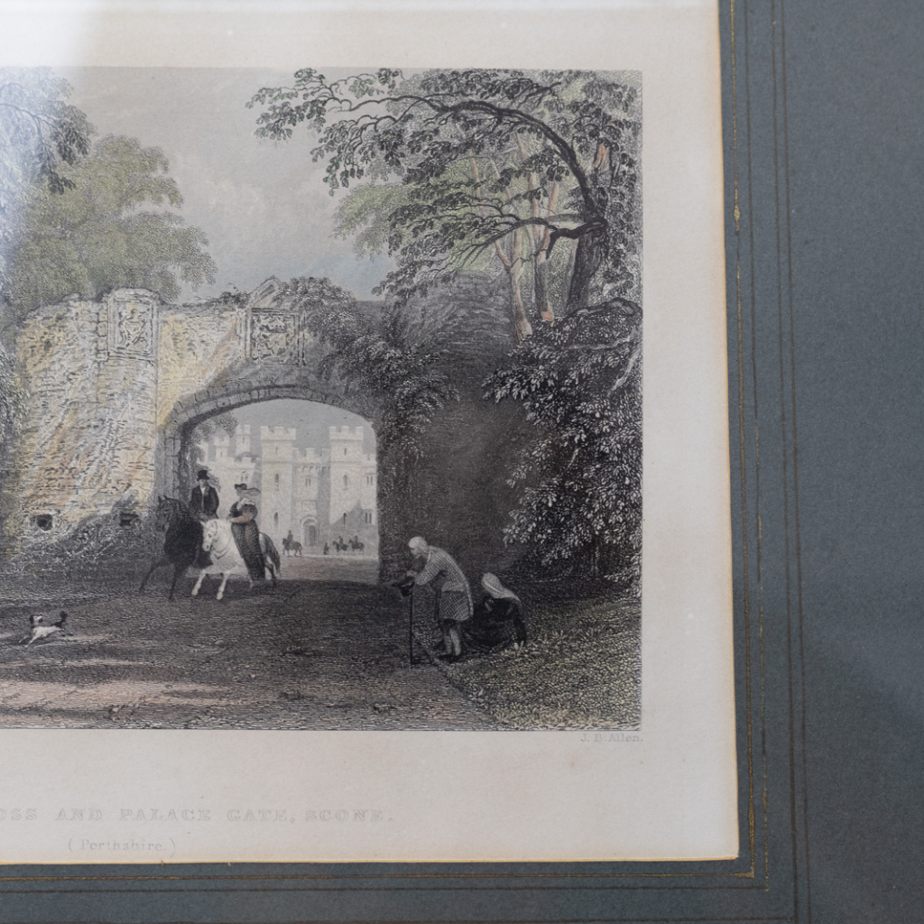 Perthshire by T. Allom: Vintage Watercolour Etching of Market Cross and Palace Gate