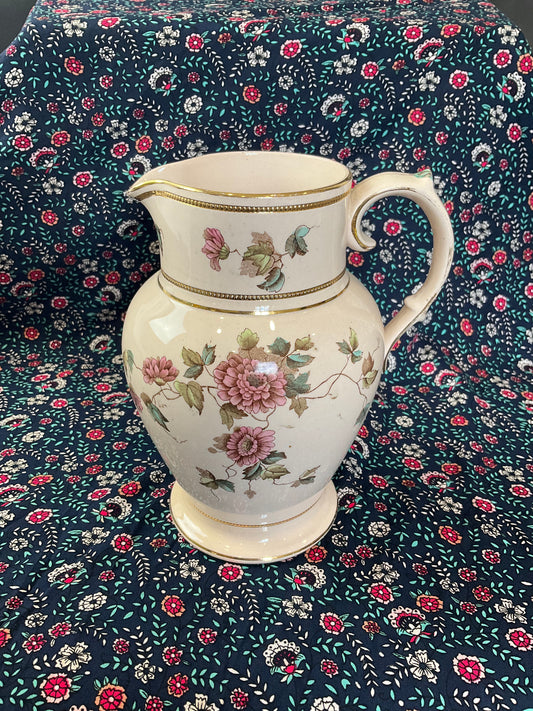 Vintage Floral Pitcher: Edge Malkin & Co Blush Pink Jug with Gilt Edging