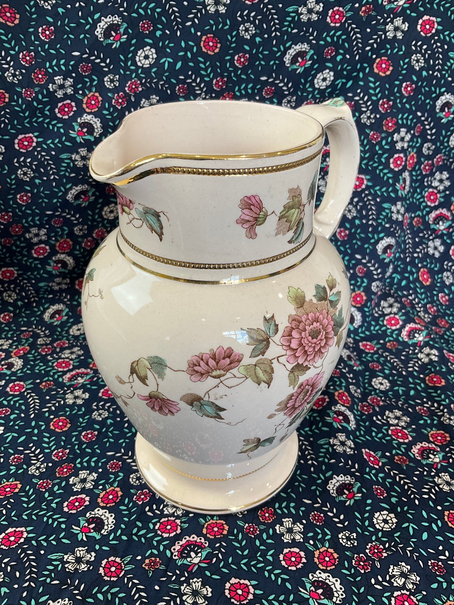 Vintage Floral Pitcher: Edge Malkin & Co Blush Pink Jug with Gilt Edging