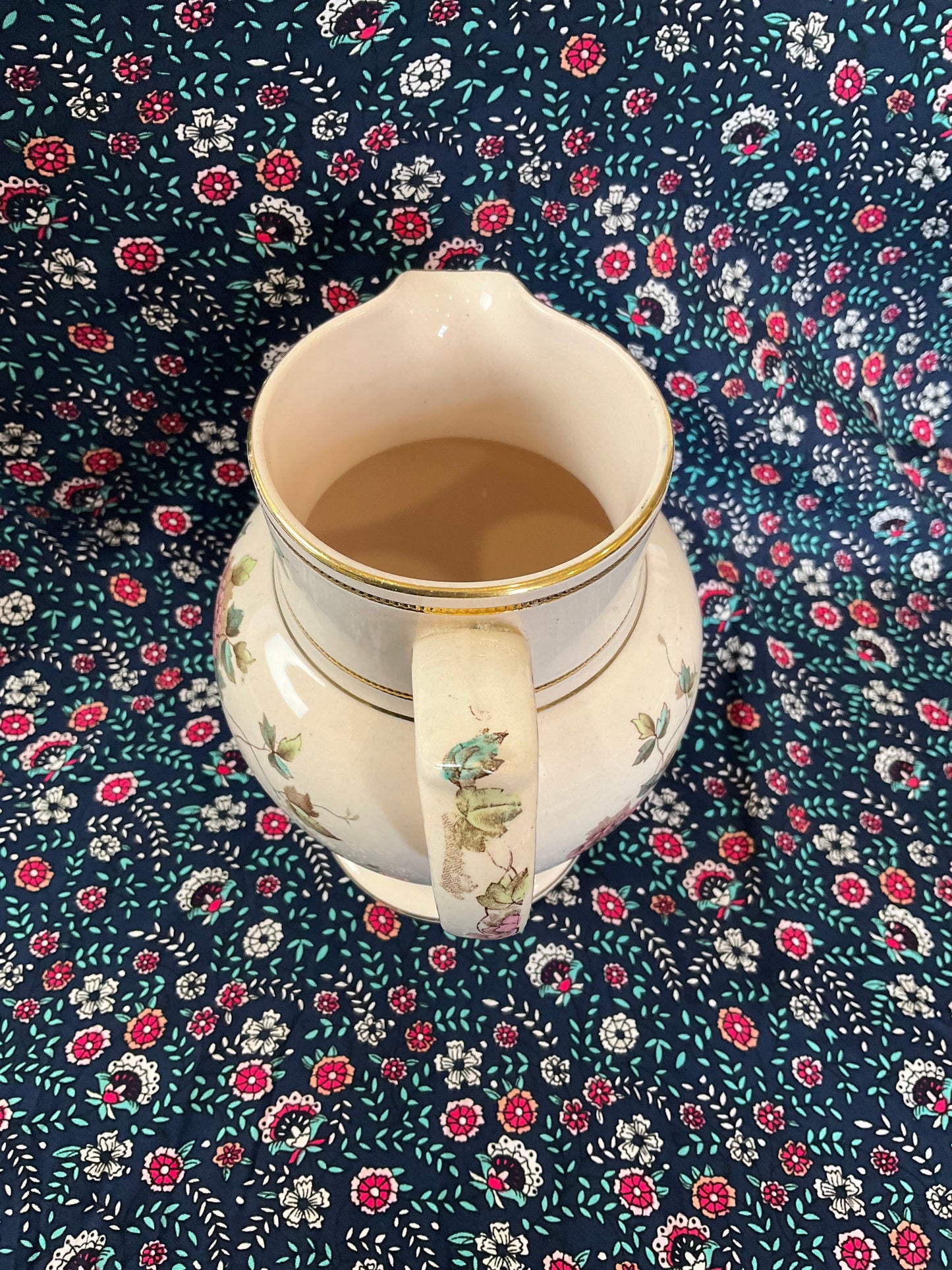 Vintage Floral Pitcher: Edge Malkin & Co Blush Pink Jug with Gilt Edging