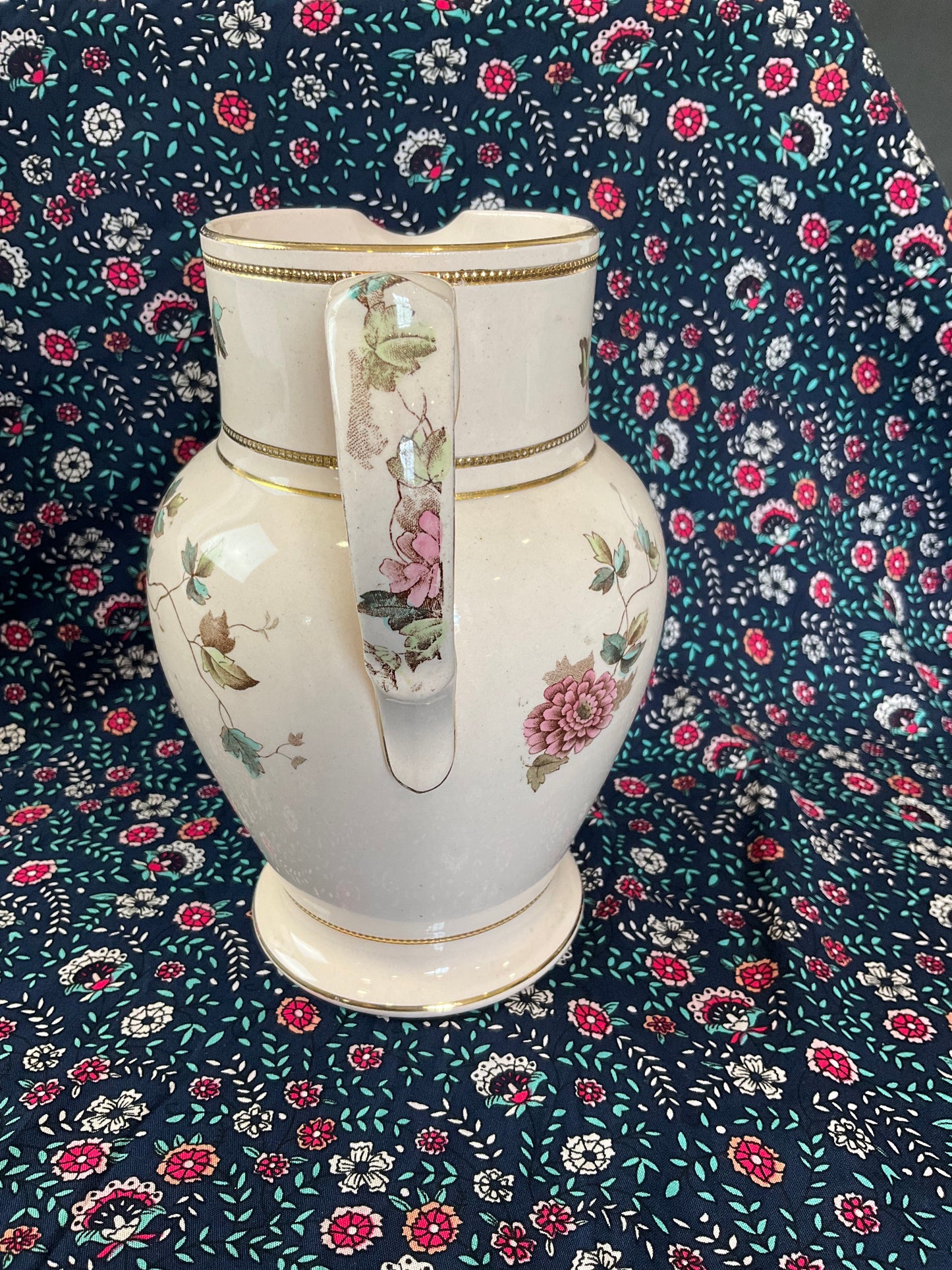 Vintage Floral Pitcher: Edge Malkin & Co Blush Pink Jug with Gilt Edging