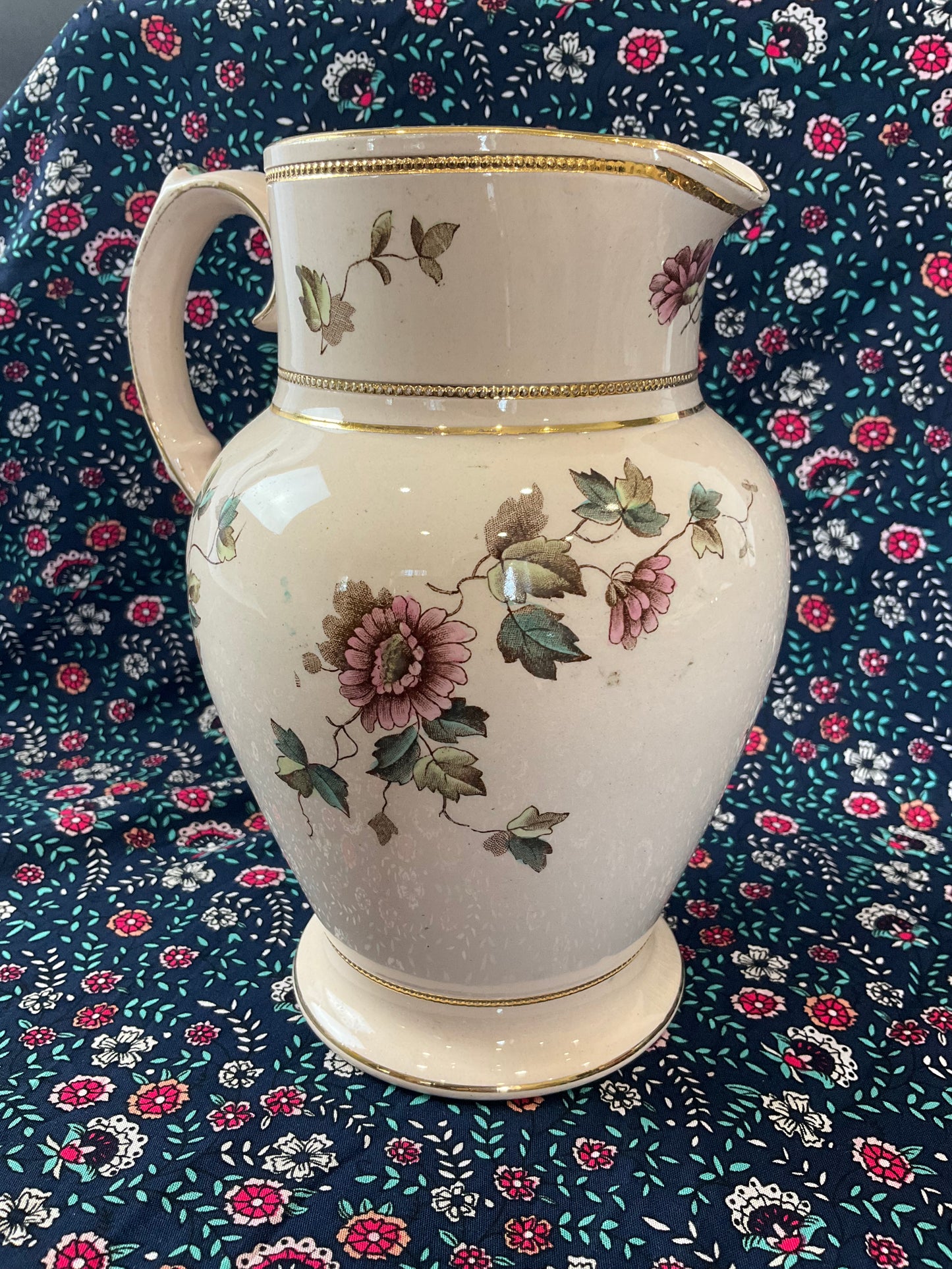 Vintage Floral Pitcher: Edge Malkin & Co Blush Pink Jug with Gilt Edging