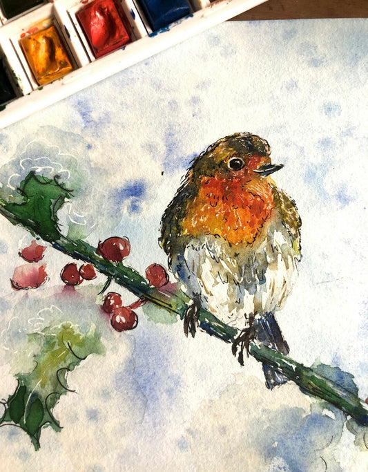 Festive Watercolour Robin Workshop and Afternoon Tea Saturday 22nd November 2025 1pm - 3pm