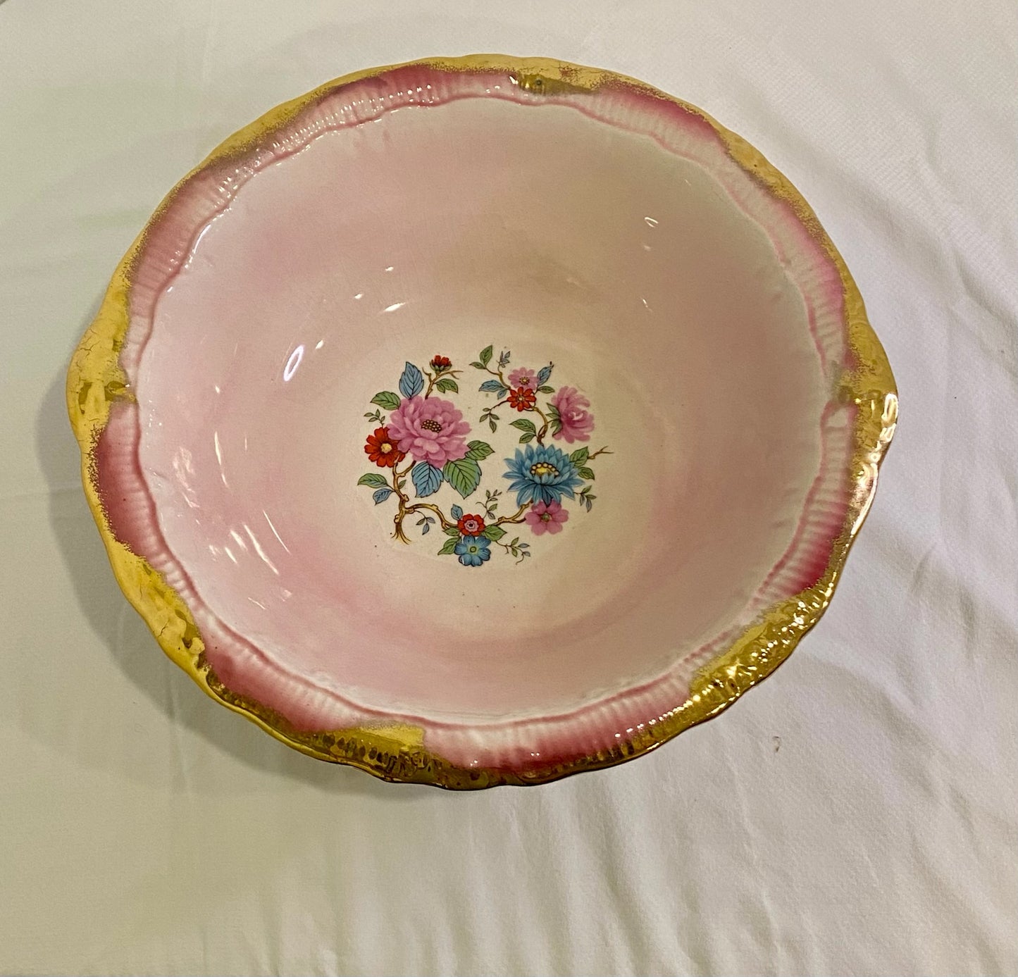 Vintage Lustreware Jug and Bowl Set: Pink and Gold Victorian Style