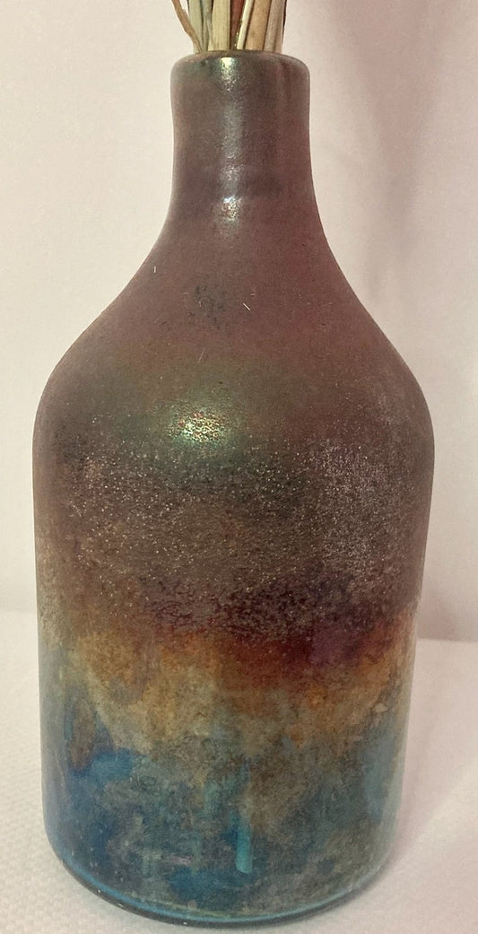 Bronze and Petrol Effect Glass Vase: Hand Blown Artwork