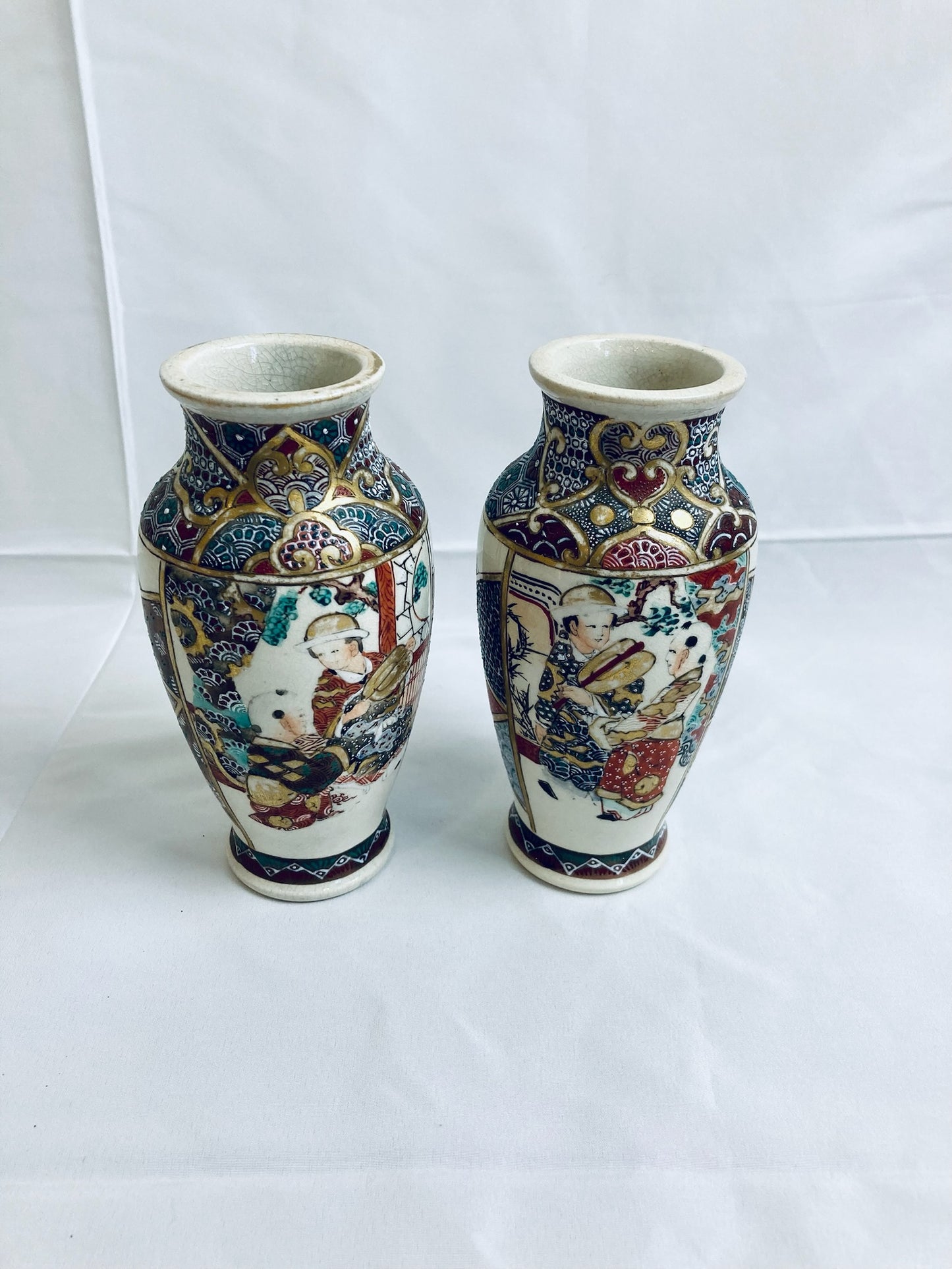 Vintage Japanese Kyoto Vases - Pair of Satsuma Ceramics