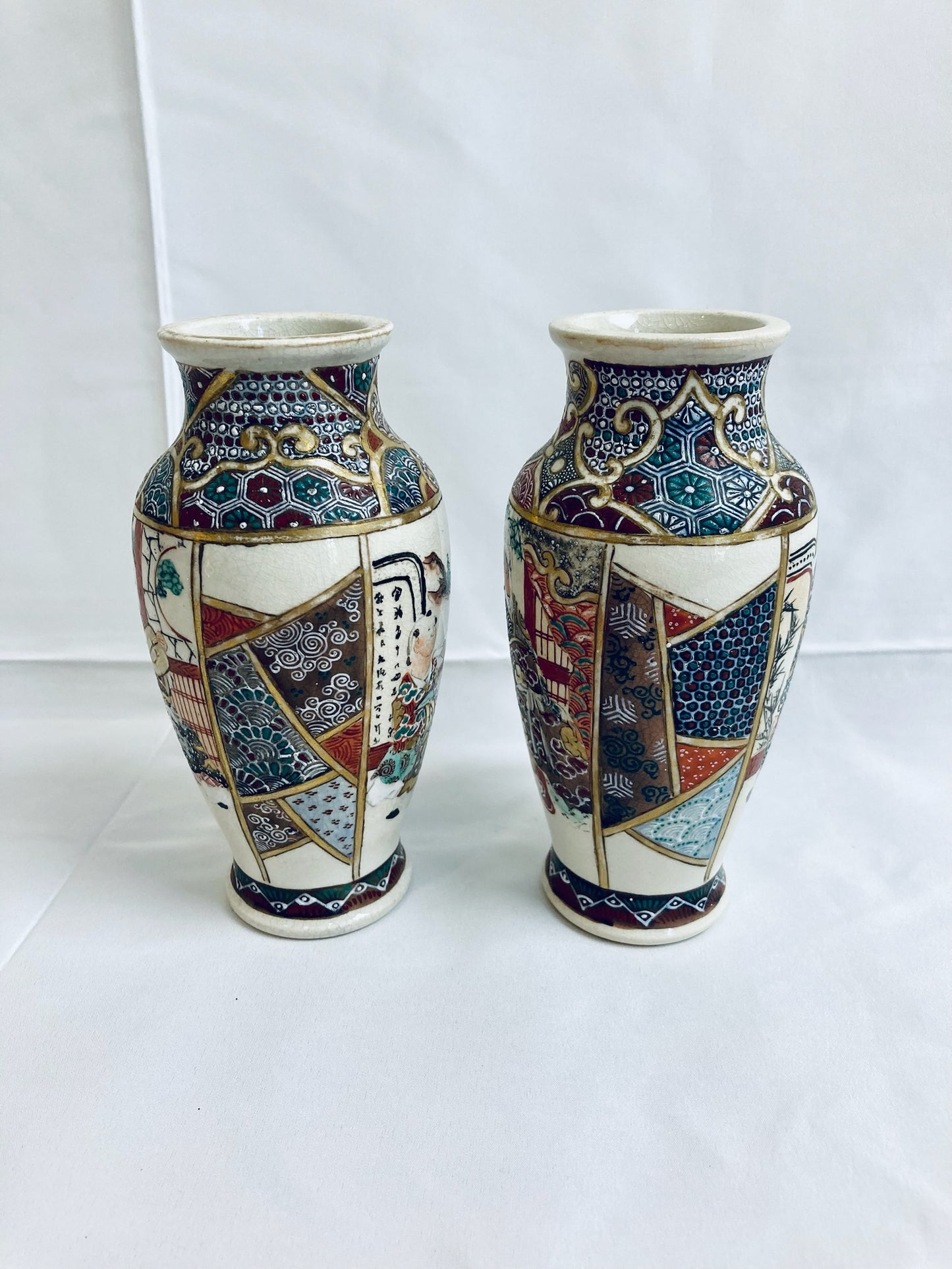 Vintage Japanese Kyoto Vases - Pair of Satsuma Ceramics