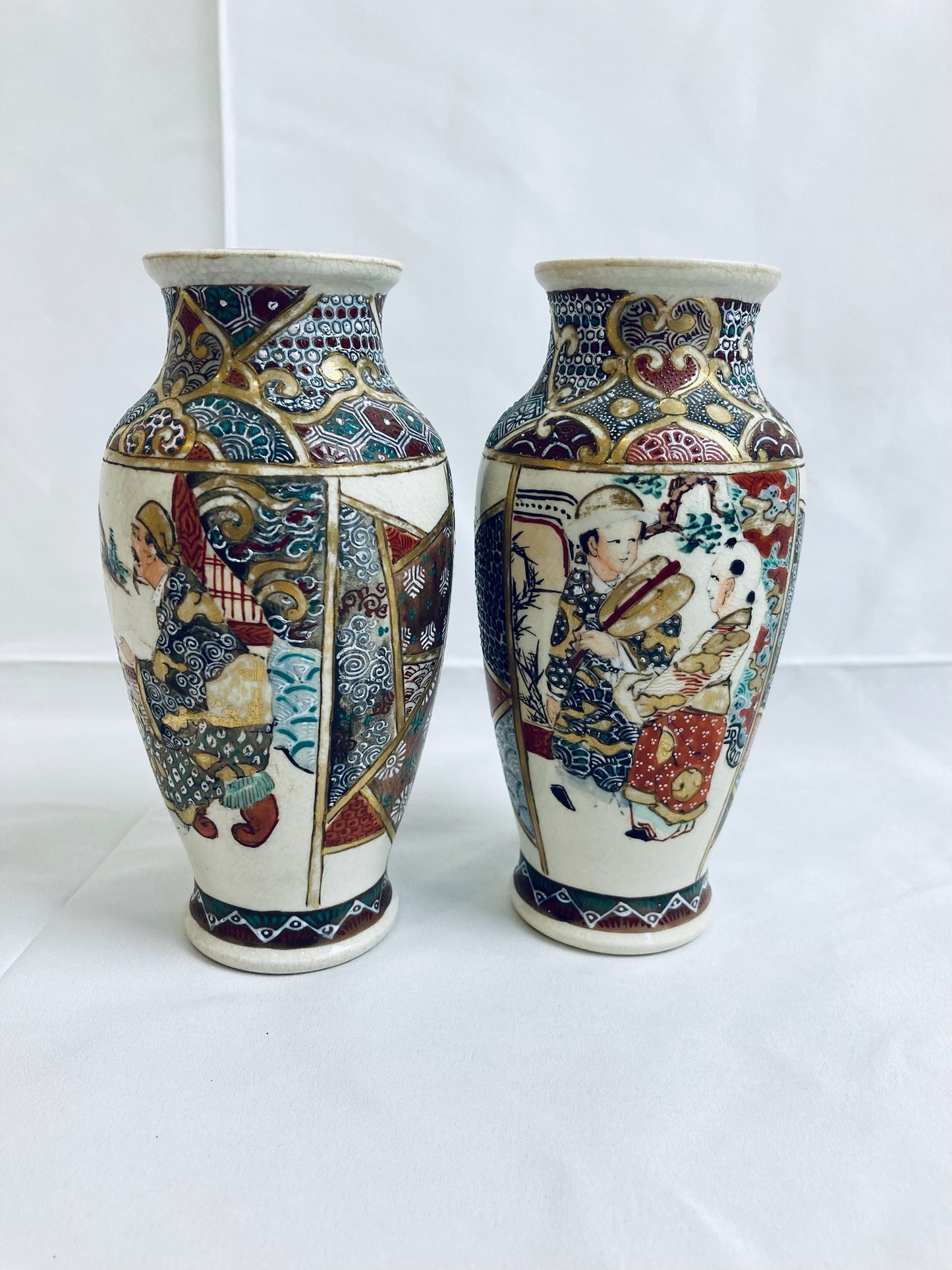 Vintage Japanese Kyoto Vases - Pair of Satsuma Ceramics