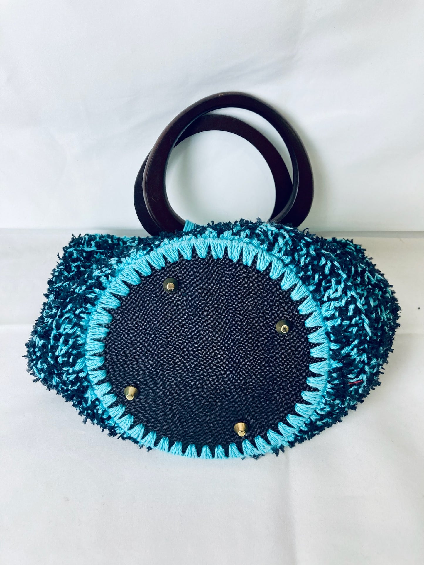 Ame Bucket Tote: Handmade French Crochet Bag in Blue and Black