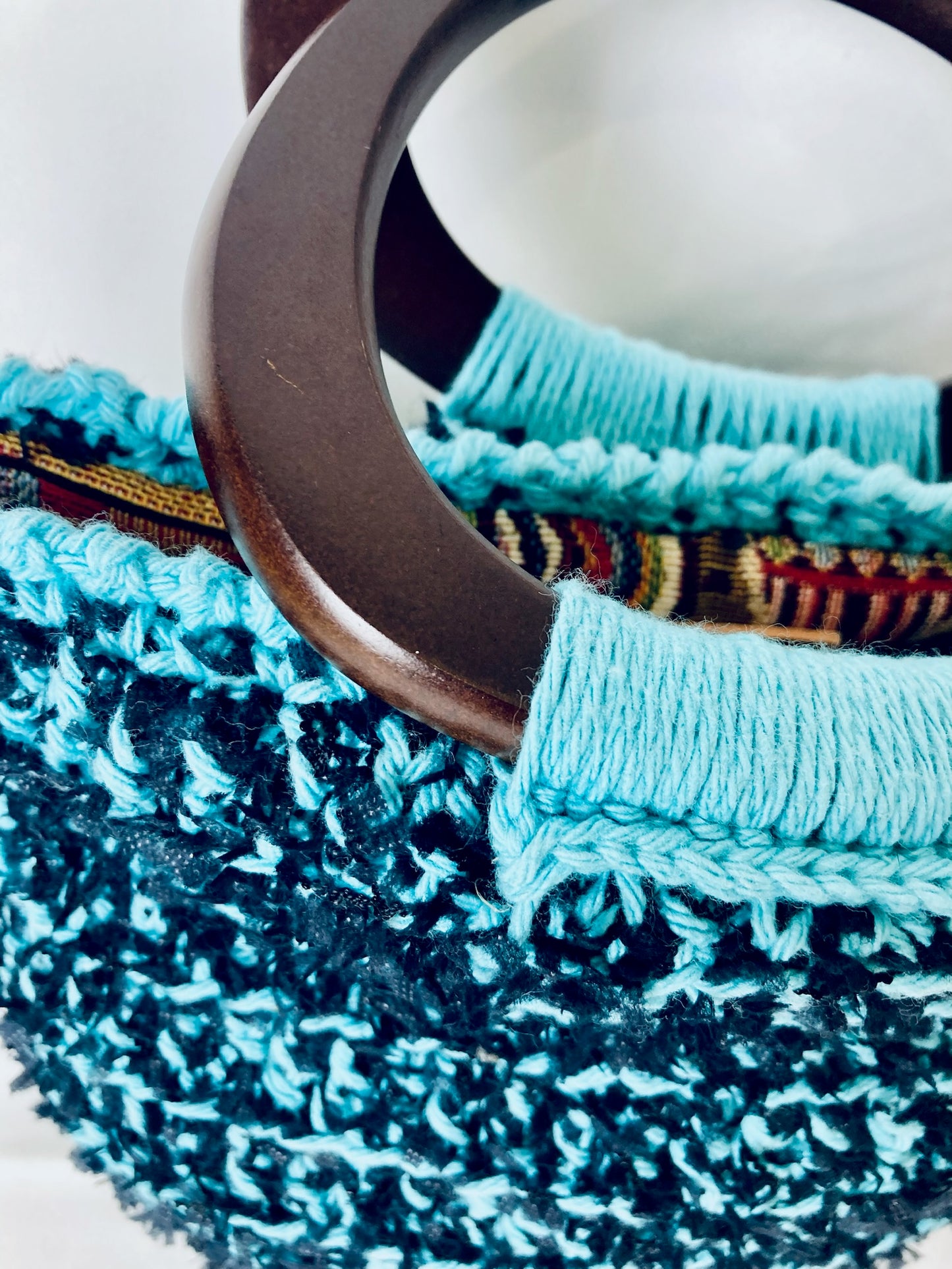 Ame Bucket Tote: Handmade French Crochet Bag in Blue and Black