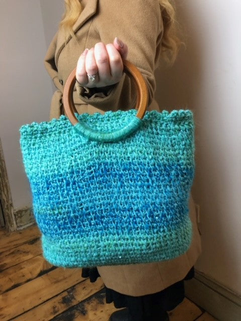 Ciel Français Tote: Handmade French Crochet Tote Bag in Blue